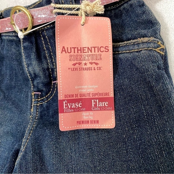 Levi Premium Denim Flare Jeans Embroidered with Belt Size 18 Month New - Picture 2 of 5